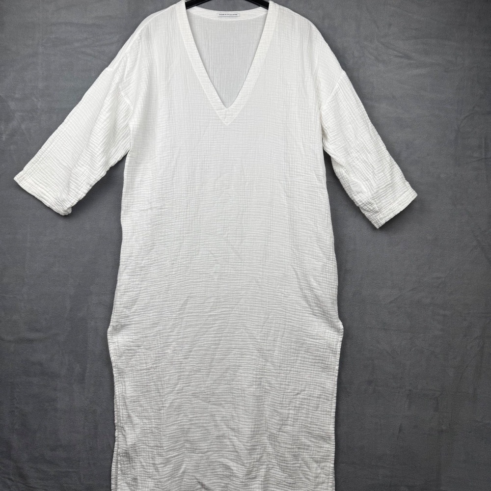 Robin‎ Piccone White Gauze V Neck Midi Dress Beach Cover Up Resort Casual Size M